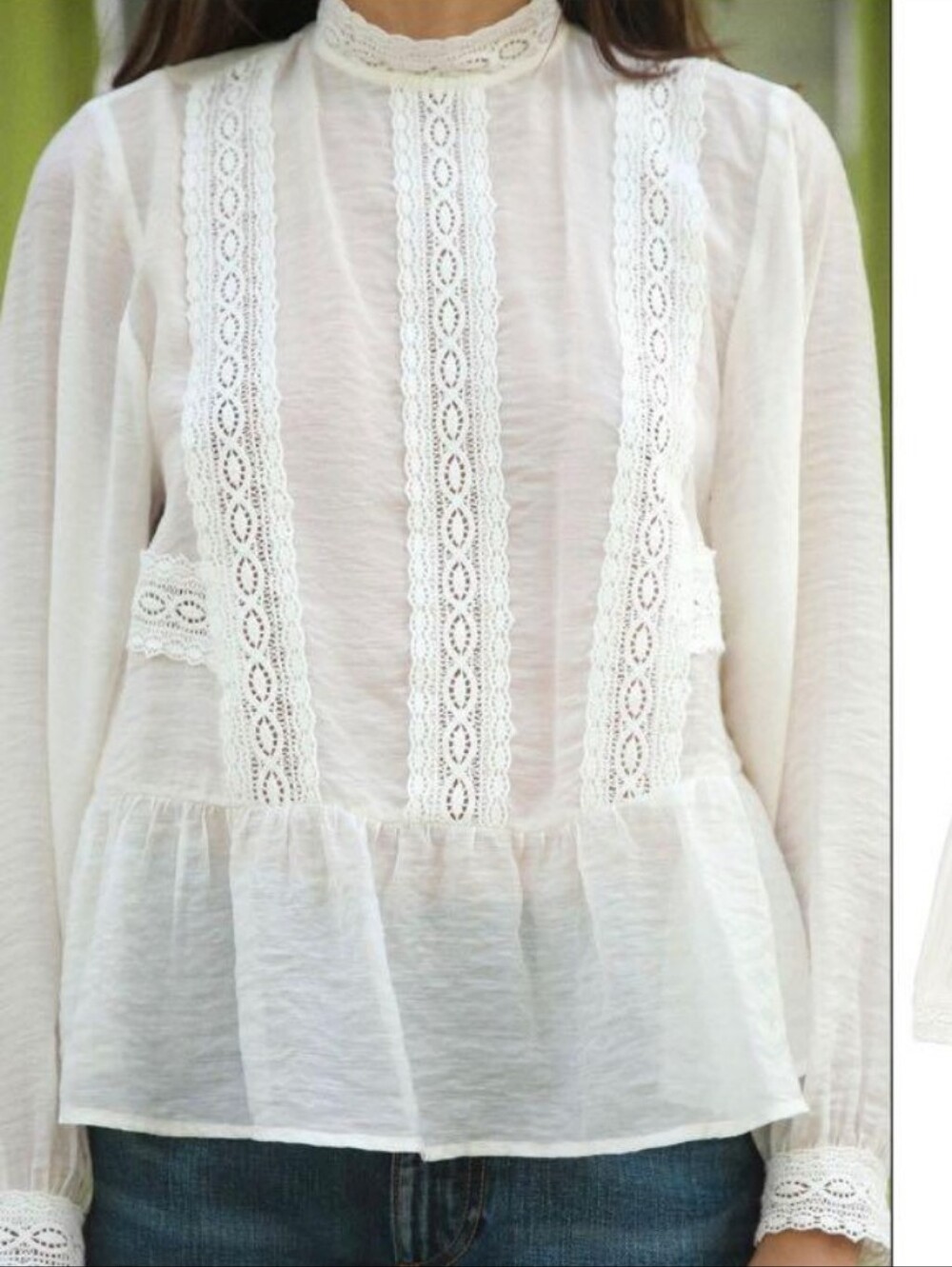 ZARA White Lace-Trim Peplum Blouse